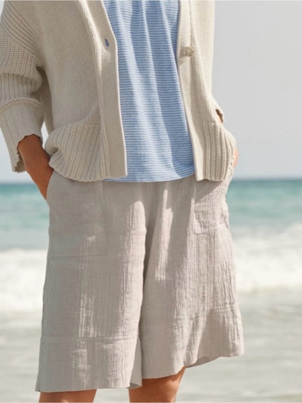 Poetry Crinkle Linen & Cotton Beige Textured Shorts Size 18